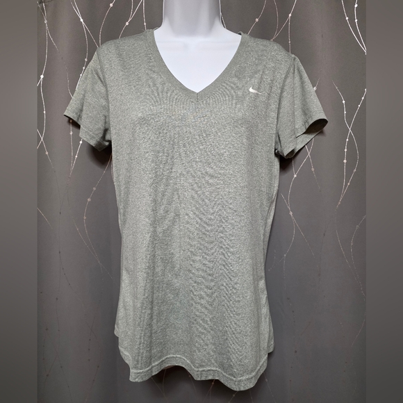Nike Heather Gray V-Neck Dri-fit Tee - Picture 1 of 4